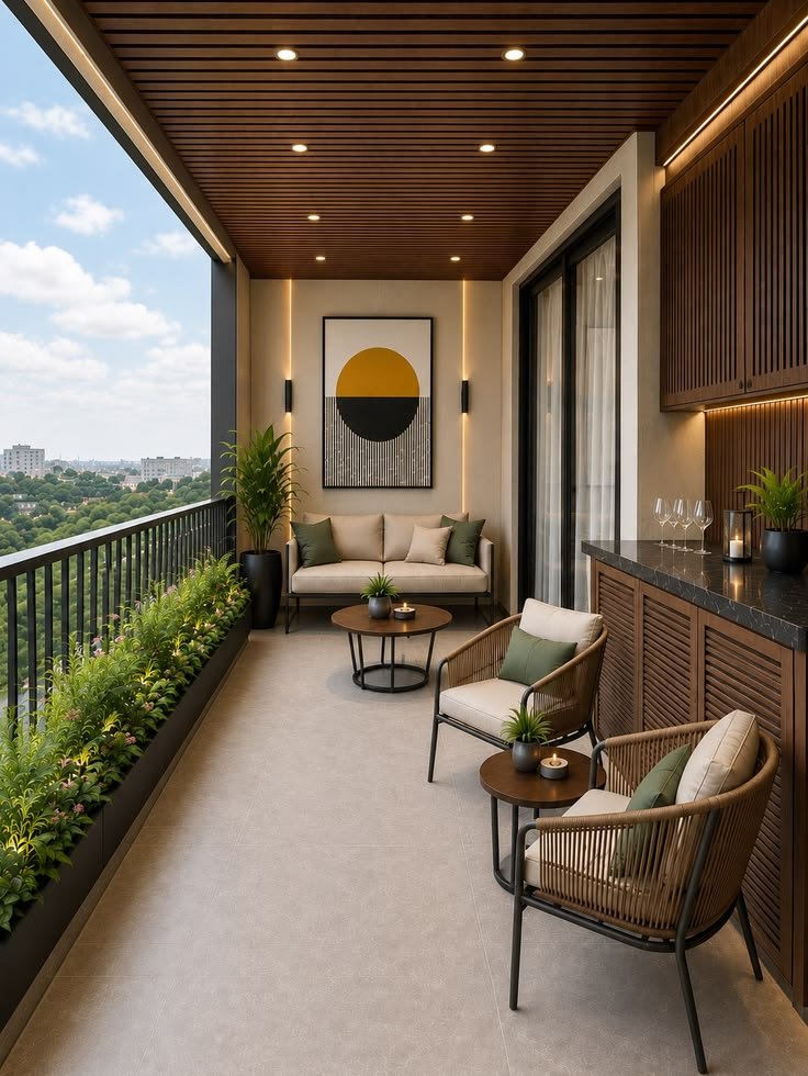 Modern luxury balcony design with outdoor bar